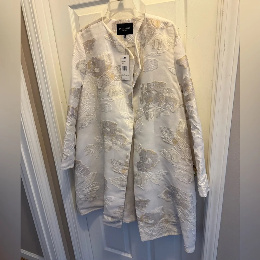 Lafayette 148 Jacquard Topper Coat, XL, Cloud Multi, NWT - Picture 8 of 9
